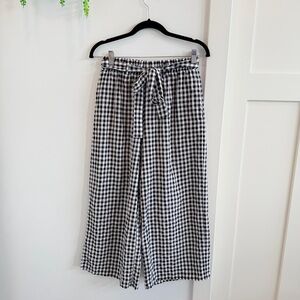 Blue Rain Black & White Gingham Wide Leg Cropped Elastic Waist Women's Pants M